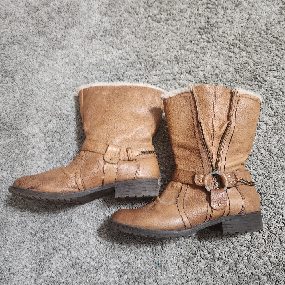 Steve Madden vintage woman's leather Sherpa winter harness motor boots 9M